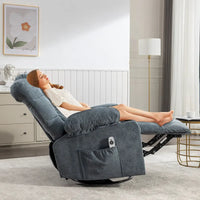 Fauteuil inclinable surdimensionné gris avec chauffage et massage, inclinaison 150, bascule 30, charge USB et 2 porte-gobelets
