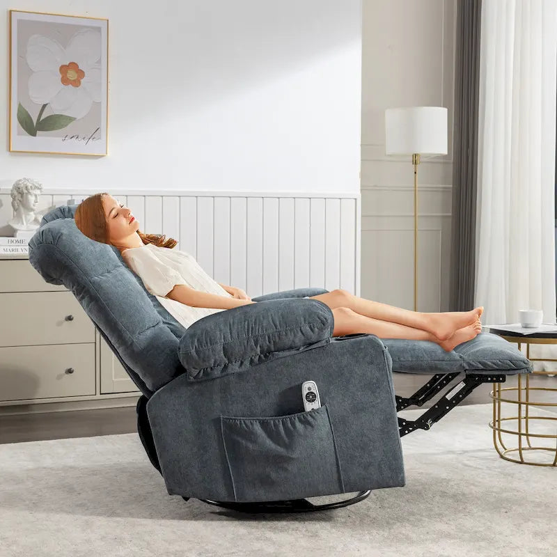 Fauteuil inclinable surdimensionné gris avec chauffage et massage, inclinaison 150, bascule 30, charge USB et 2 porte-gobelets