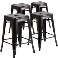 Lot de 4 tabourets hauteur comptoir d'intérieur-extérieur en métal sans dossier 24 H, avec assise carrée