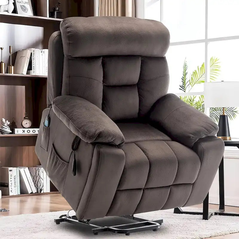 Grand fauteuil releveur massant électrique avec chauffage, porte-gobelet caché