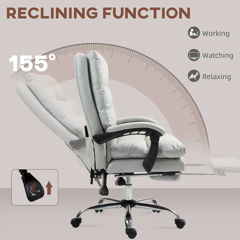 Vinsetto Chaise de bureau de massage inclinable chauffante à vibration en microfibre