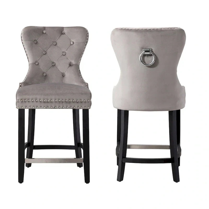 Carter 24 Tabouret de comptoir capitonné à dossier en aile et clous décoratifs (lot de 2)
