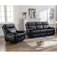 Canapé inclinable électrique avec chargeur sans fil, liseuse, lumière LED pour salon, similicuir, port AC/USB, porte-gobelet, noir