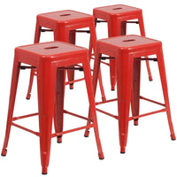 Lot de 4 tabourets hauteur comptoir d'intérieur-extérieur en métal sans dossier 24 H, avec assise carrée