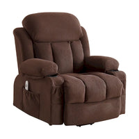 Fauteuil releveur électrique gris avec massage chauffant, charge USB, télécommande et poches latérales pratiques pour seniors