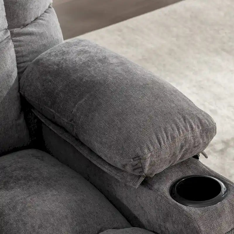 Fauteuil inclinable surdimensionné gris avec chauffage et massage, inclinaison 150, bascule 30, charge USB et 2 porte-gobelets