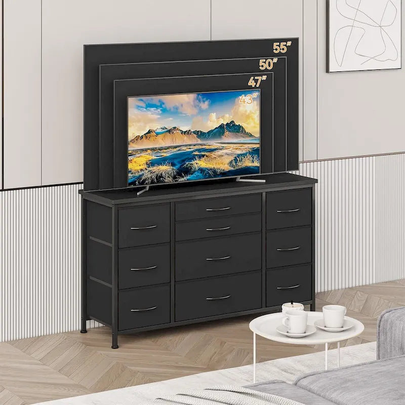 Commode de chambre avec 10 grands tiroirs pour meuble TV long 55 - 55 pouces