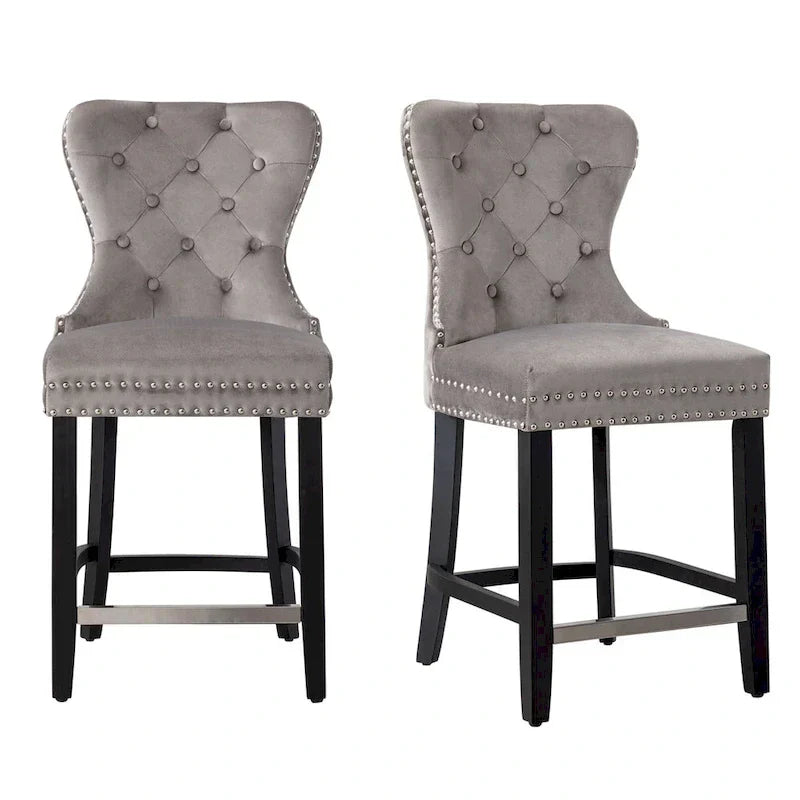 Carter 24 Tabouret de comptoir capitonné à dossier en aile et clous décoratifs (lot de 2)