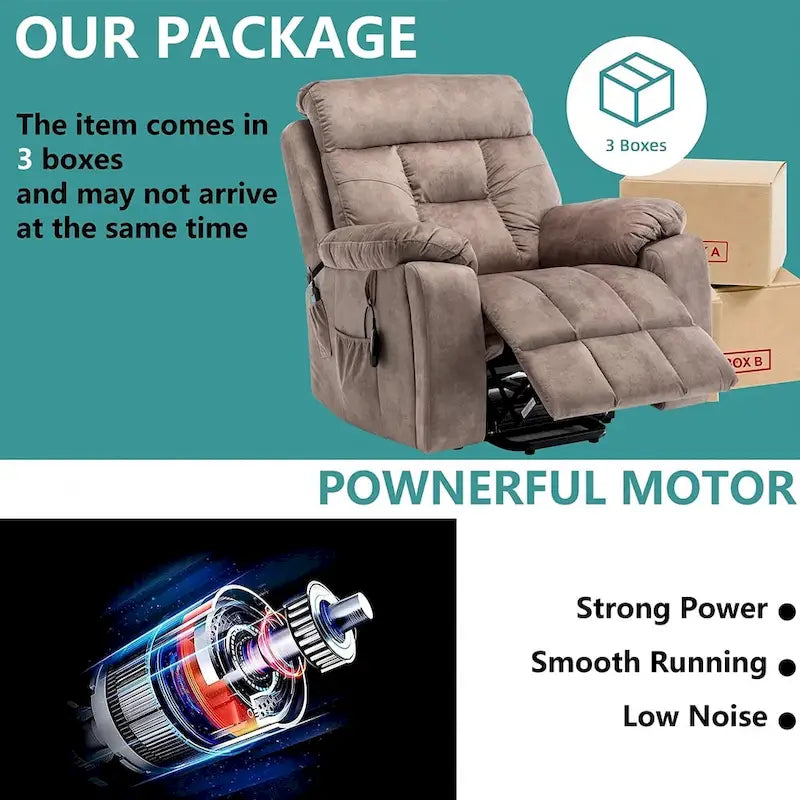 Grand fauteuil releveur massant électrique avec chauffage, porte-gobelet caché