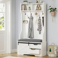 Meuble d'entrée avec banc, rangement à chaussures et patères porte-manteaux, style porte de grange