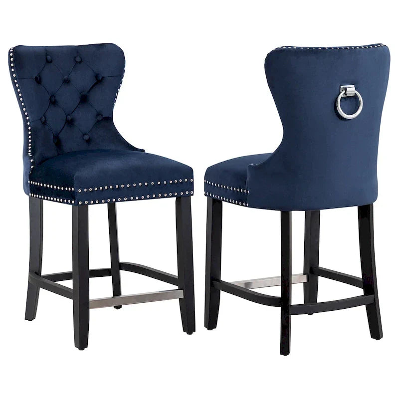 Carter 24 Tabouret de comptoir capitonné à dossier en aile et clous décoratifs (lot de 2)