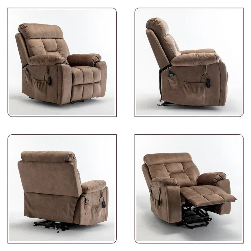 Grand fauteuil releveur massant électrique avec chauffage, porte-gobelet caché