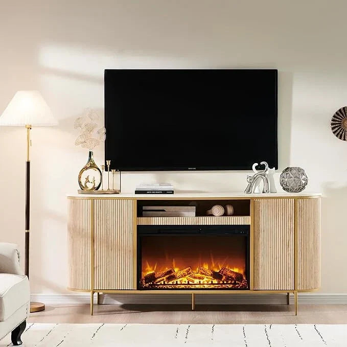 Meuble TV cheminée de luxe moderne 70, meuble multimédia, console TV
