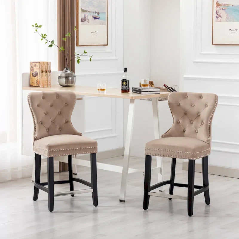 Carter 24 Tabouret de comptoir capitonné à dossier en aile et clous décoratifs (lot de 2)