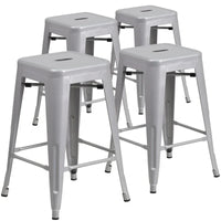 Lot de 4 tabourets hauteur comptoir d'intérieur-extérieur en métal sans dossier 24 H, avec assise carrée