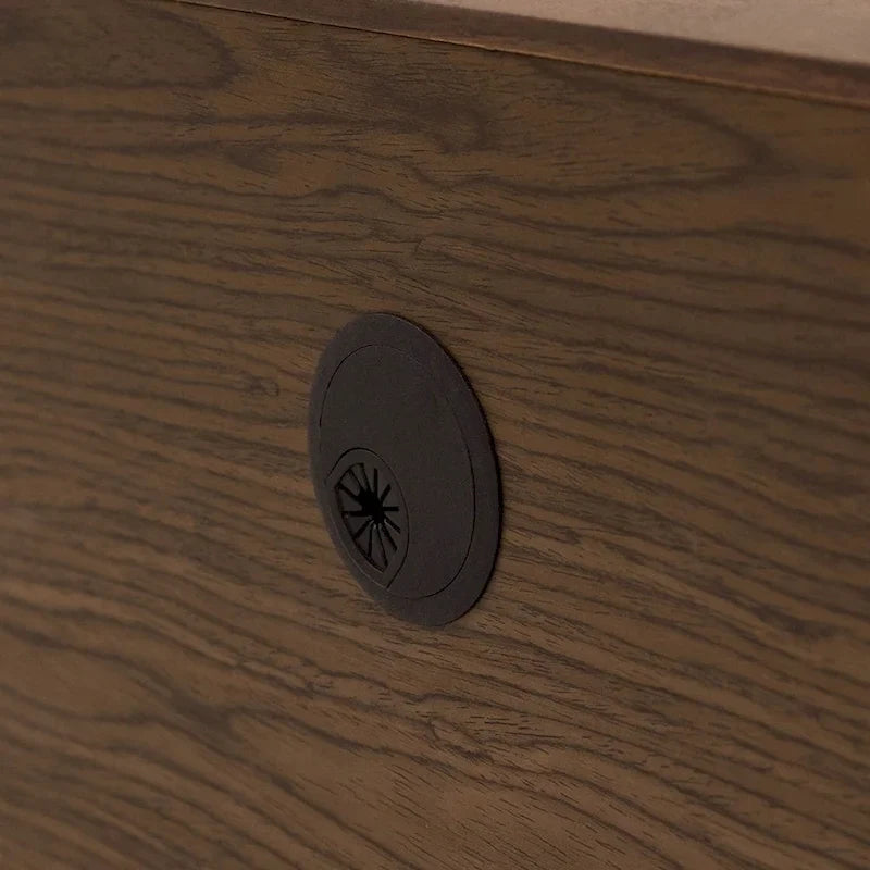 Meuble TV minimaliste avec tiroirsConsole multimédia en bois massif avec placards, porte abattante, placage noyer, entièrement assemblé