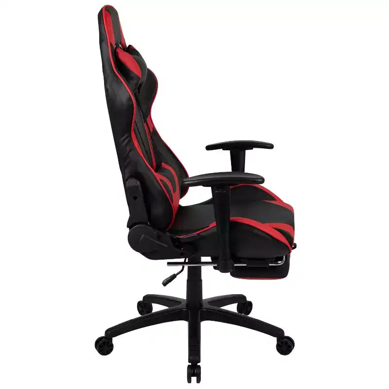 Chaise gaming Flash Furniture X30 de course de bureau ergonomique pour ordinateur avec dossier entièrement inclinable et repose-pieds coulissant en LeatherSoft rouge