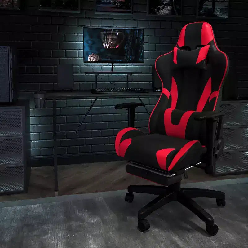 Chaise gaming Flash Furniture X30 de course de bureau ergonomique pour ordinateur avec dossier entièrement inclinable et repose-pieds coulissant en LeatherSoft rouge