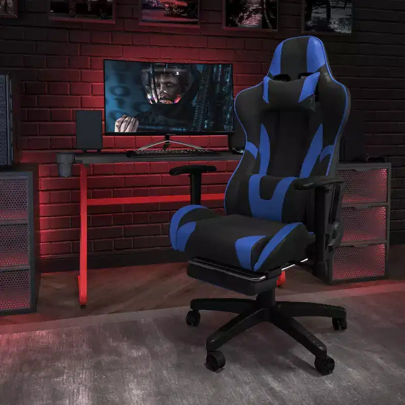 Chaise gaming Flash Furniture X30 de course de bureau ergonomique pour ordinateur avec dossier entièrement inclinable et repose-pieds coulissant en LeatherSoft rouge