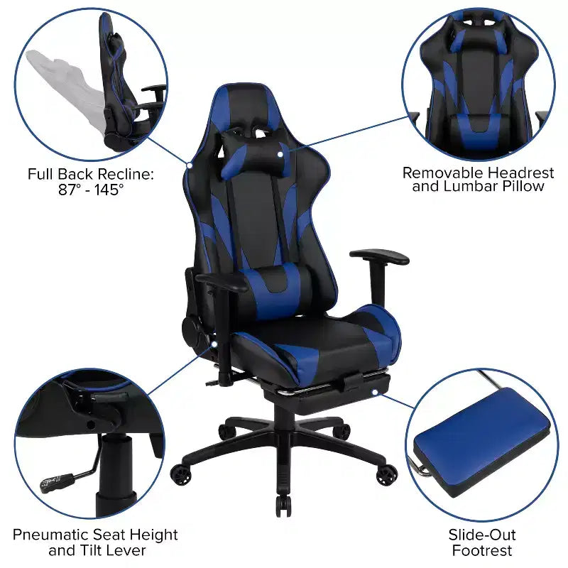 Chaise gaming Flash Furniture X30 de course de bureau ergonomique pour ordinateur avec dossier entièrement inclinable et repose-pieds coulissant en LeatherSoft rouge