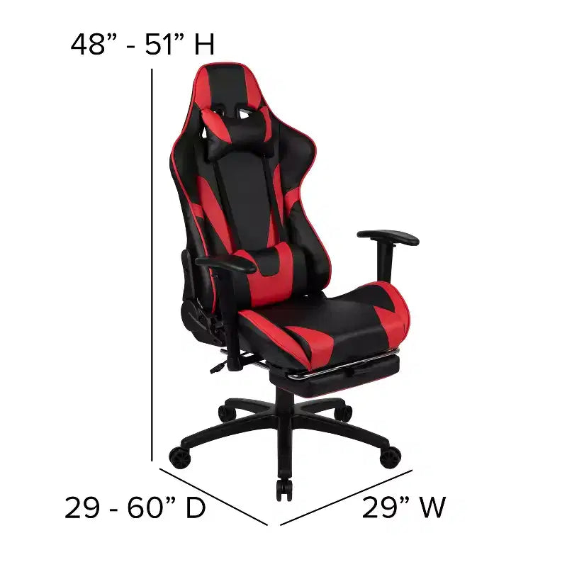 Chaise gaming Flash Furniture X30 de course de bureau ergonomique pour ordinateur avec dossier entièrement inclinable et repose-pieds coulissant en LeatherSoft rouge