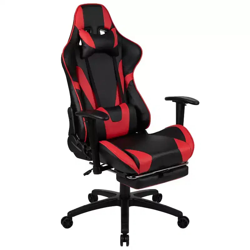 Chaise gaming Flash Furniture X30 de course de bureau ergonomique pour ordinateur avec dossier entièrement inclinable et repose-pieds coulissant en LeatherSoft rouge