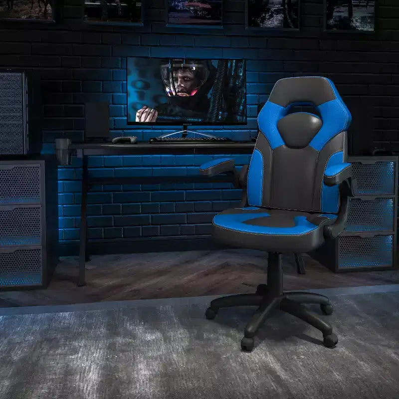 Chaise gaming Flash Furniture X10 de course de bureau ergonomique pour ordinateur PC, chaise pivotante réglable avec accoudoirs relevables