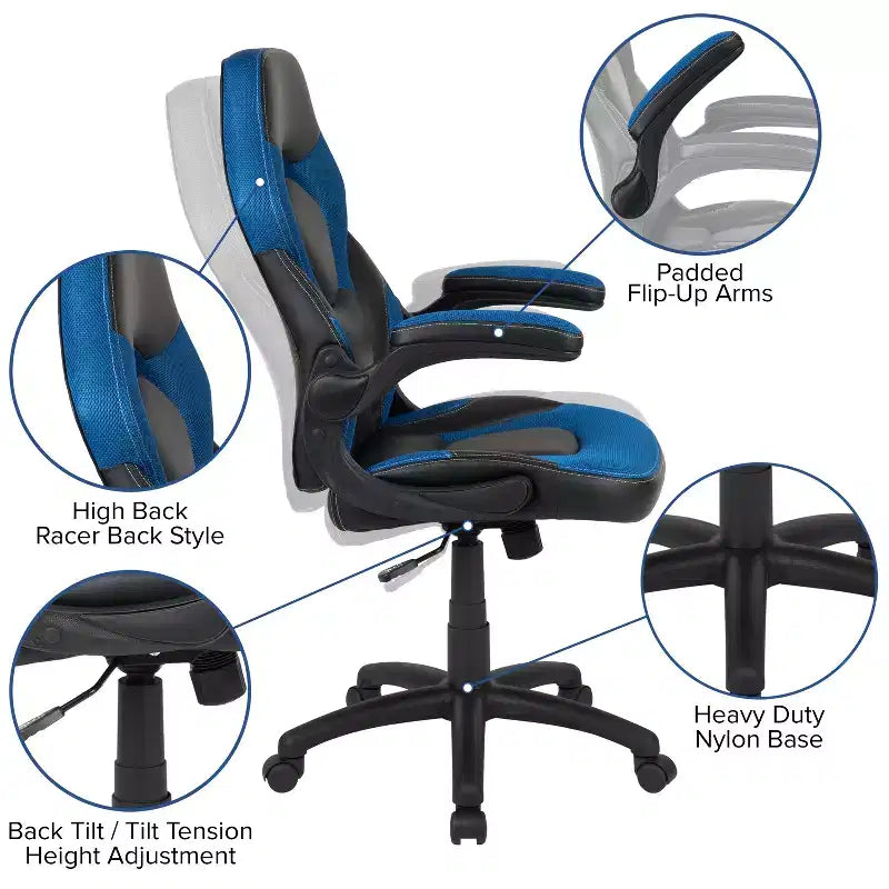 Chaise gaming Flash Furniture X10 de course de bureau ergonomique pour ordinateur PC, chaise pivotante réglable avec accoudoirs relevables