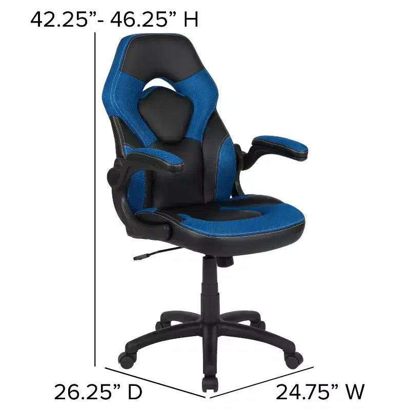 Chaise gaming Flash Furniture X10 de course de bureau ergonomique pour ordinateur PC, chaise pivotante réglable avec accoudoirs relevables