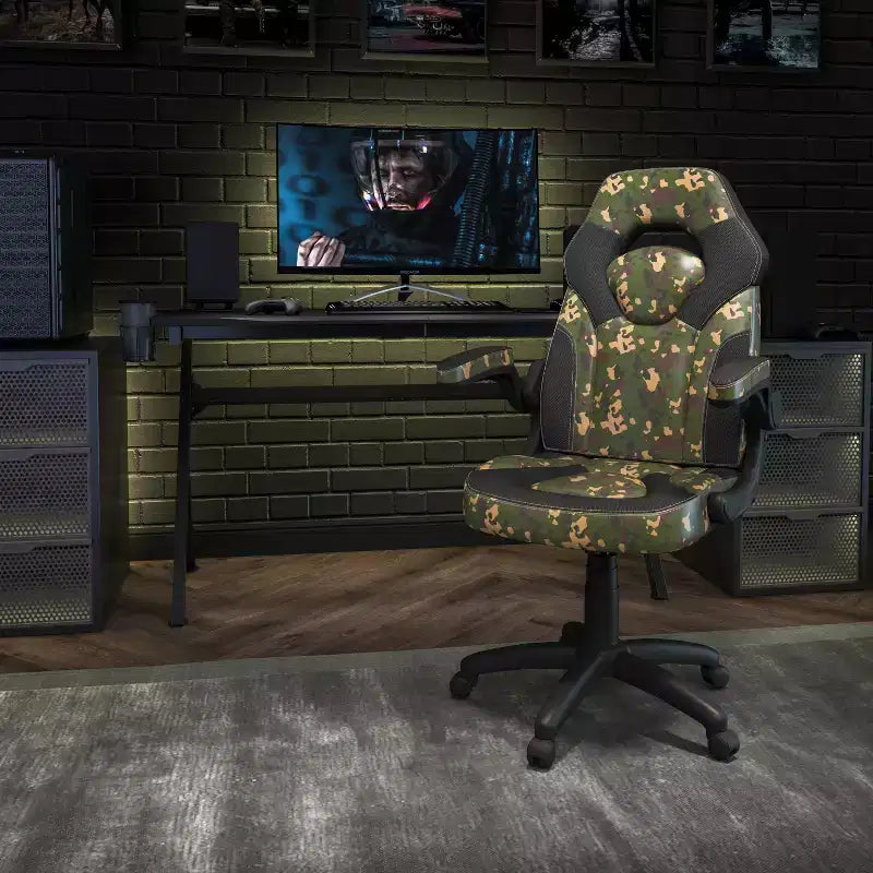 Chaise gaming Flash Furniture X10 de course de bureau ergonomique pour ordinateur PC, chaise pivotante réglable avec accoudoirs relevables