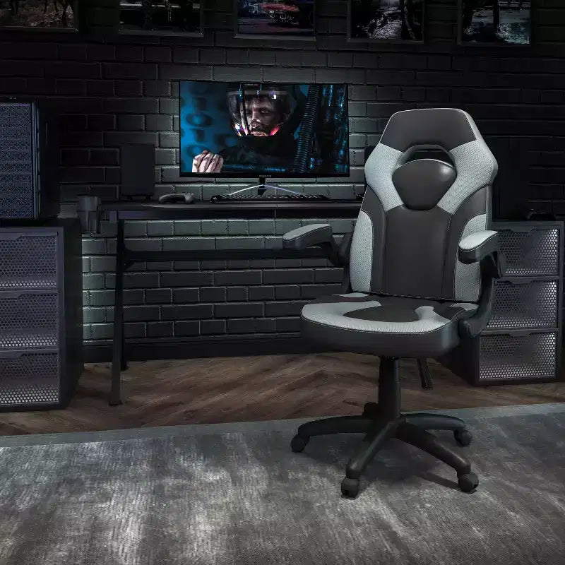 Chaise gaming Flash Furniture X10 de course de bureau ergonomique pour ordinateur PC, chaise pivotante réglable avec accoudoirs relevables