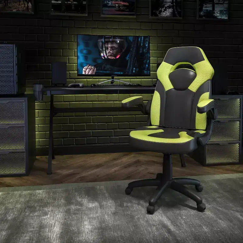 Chaise gaming Flash Furniture X10 de course de bureau ergonomique pour ordinateur PC, chaise pivotante réglable avec accoudoirs relevables