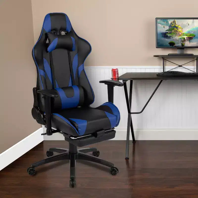 Chaise gaming ergonomique de course Emma and Oliver avec dossier inclinable, repose-pieds, en LeatherSoft rouge