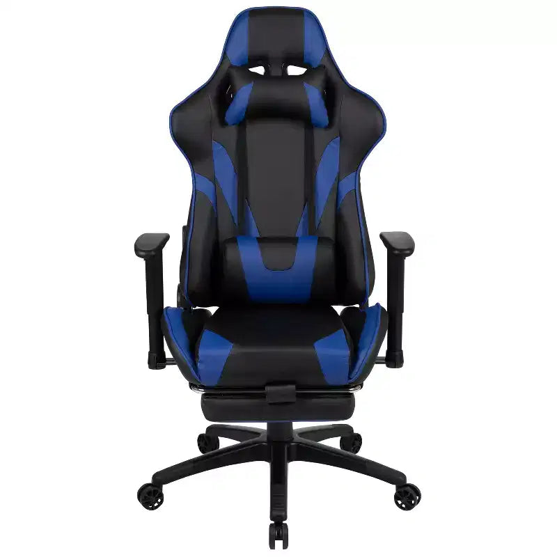 Chaise gaming ergonomique de course Emma and Oliver avec dossier inclinable, repose-pieds, en LeatherSoft rouge