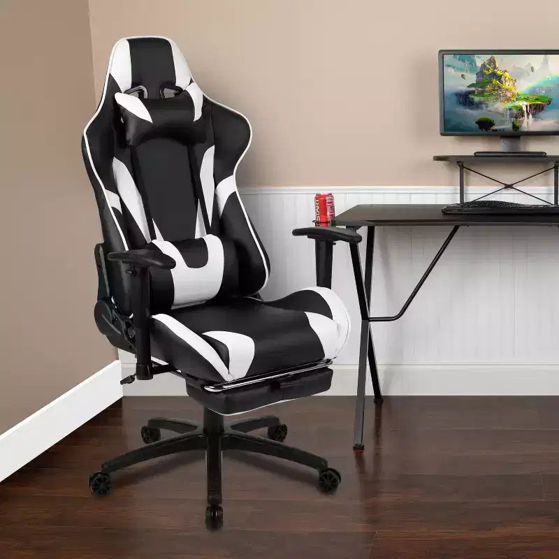 Chaise gaming ergonomique de course Emma and Oliver avec dossier inclinable, repose-pieds, en LeatherSoft rouge