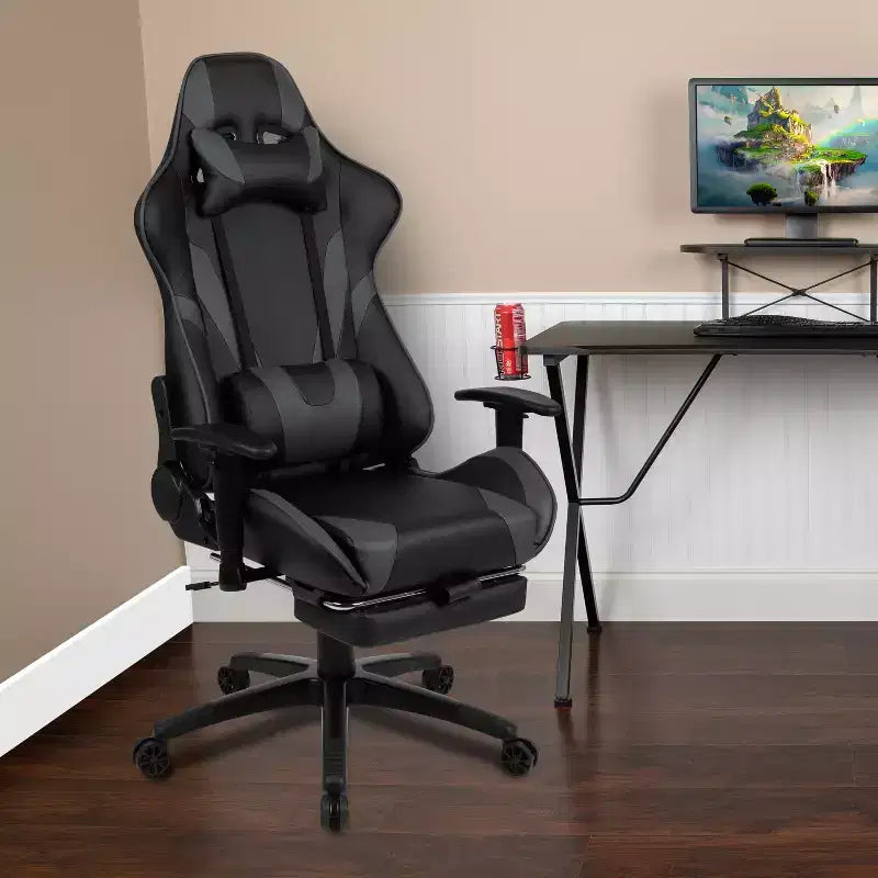 Chaise gaming ergonomique de course Emma and Oliver avec dossier inclinable, repose-pieds, en LeatherSoft rouge