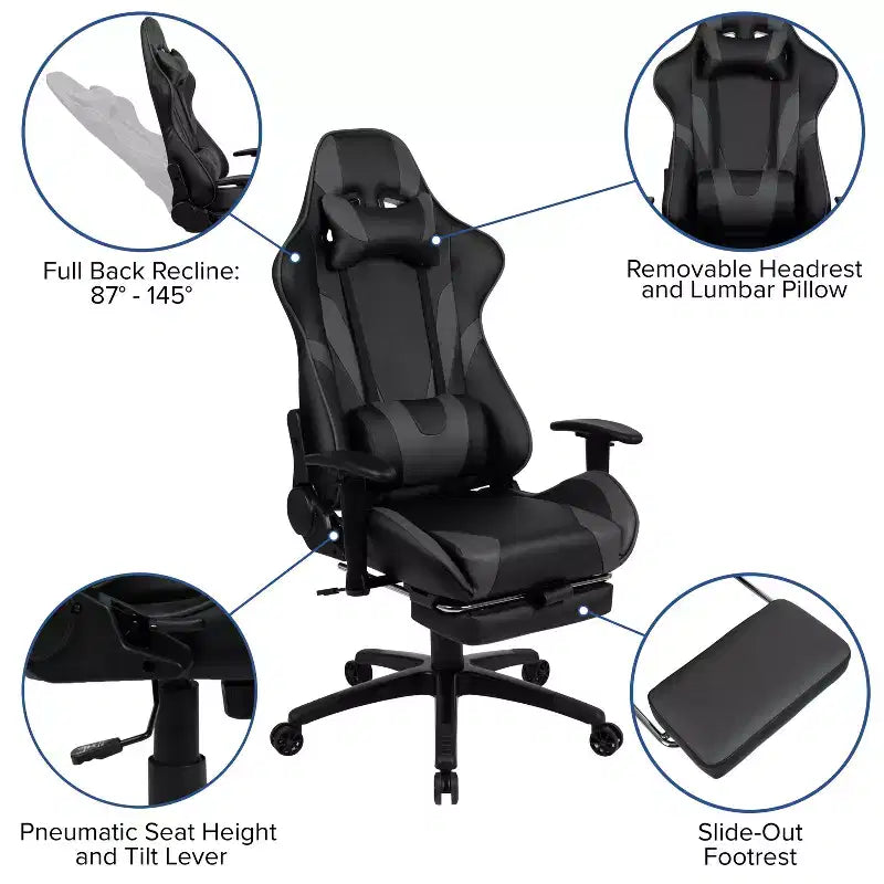 Chaise gaming ergonomique de course Emma and Oliver avec dossier inclinable, repose-pieds, en LeatherSoft rouge