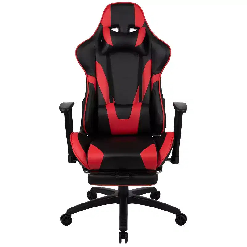 Chaise gaming ergonomique de course Emma and Oliver avec dossier inclinable, repose-pieds, en LeatherSoft rouge