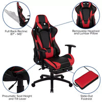 Chaise de jeu ergonomique Emma and Oliver Racing avec dossier inclinable et repose-pieds en similicuir rouge