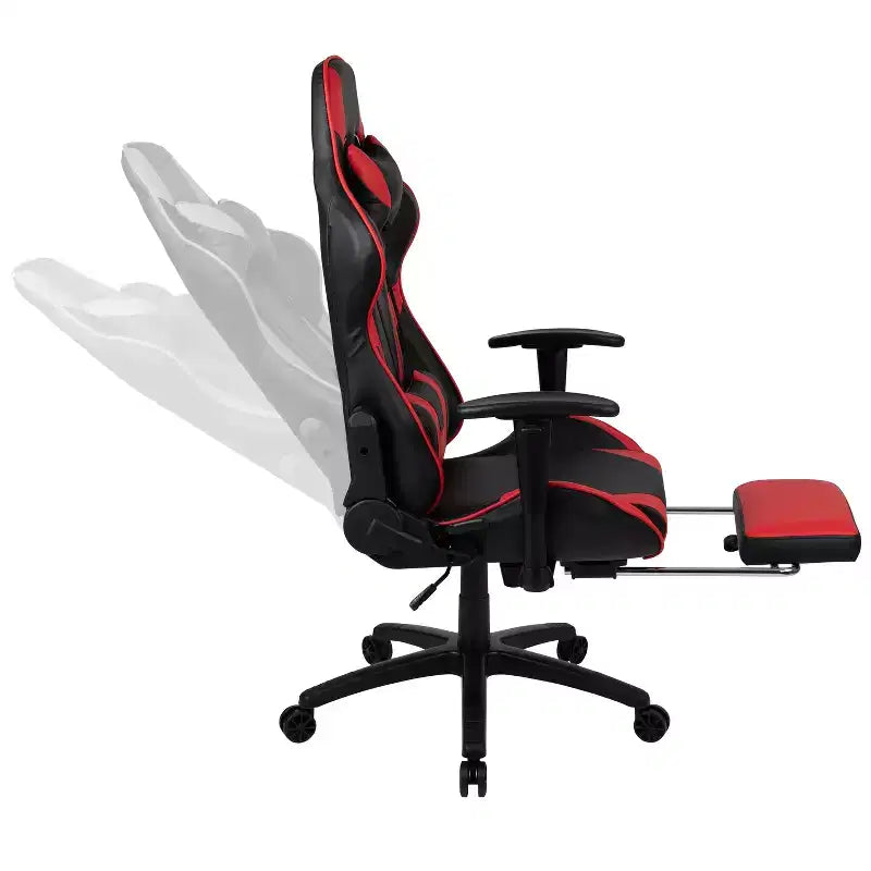 Chaise de jeu ergonomique Emma and Oliver Racing avec dossier inclinable et repose-pieds en similicuir rouge