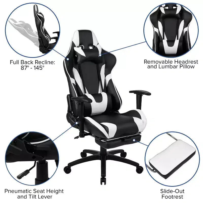 Chaise gaming ergonomique de course Emma and Oliver avec dossier inclinable, repose-pieds, en LeatherSoft rouge