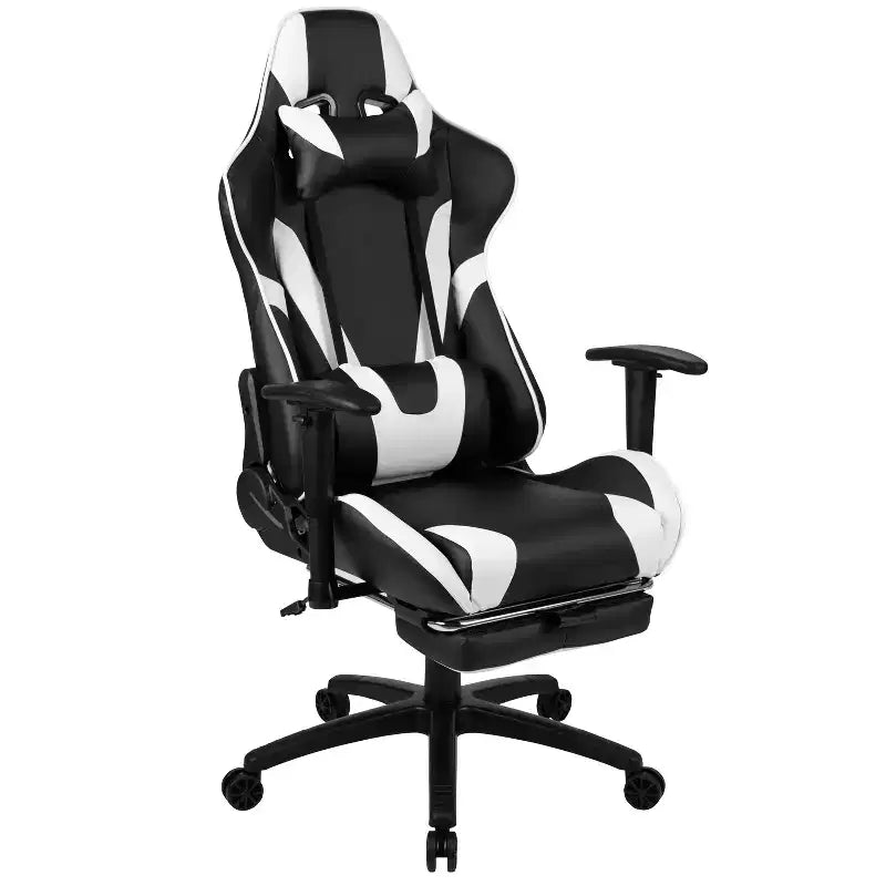 Chaise gaming ergonomique de course Emma and Oliver avec dossier inclinable, repose-pieds, en LeatherSoft rouge