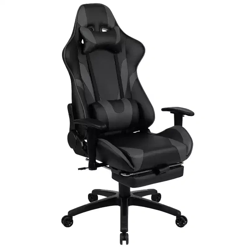 Chaise gaming ergonomique de course Emma and Oliver avec dossier inclinable, repose-pieds, en LeatherSoft rouge