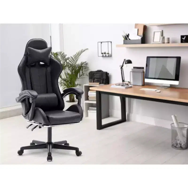 MPM Chaise de jeu ergonomique à hauteur réglable, chaise pivotante avec appui-tête et support lombaire, capacité de 250 lbs, pour travail, études et jeu