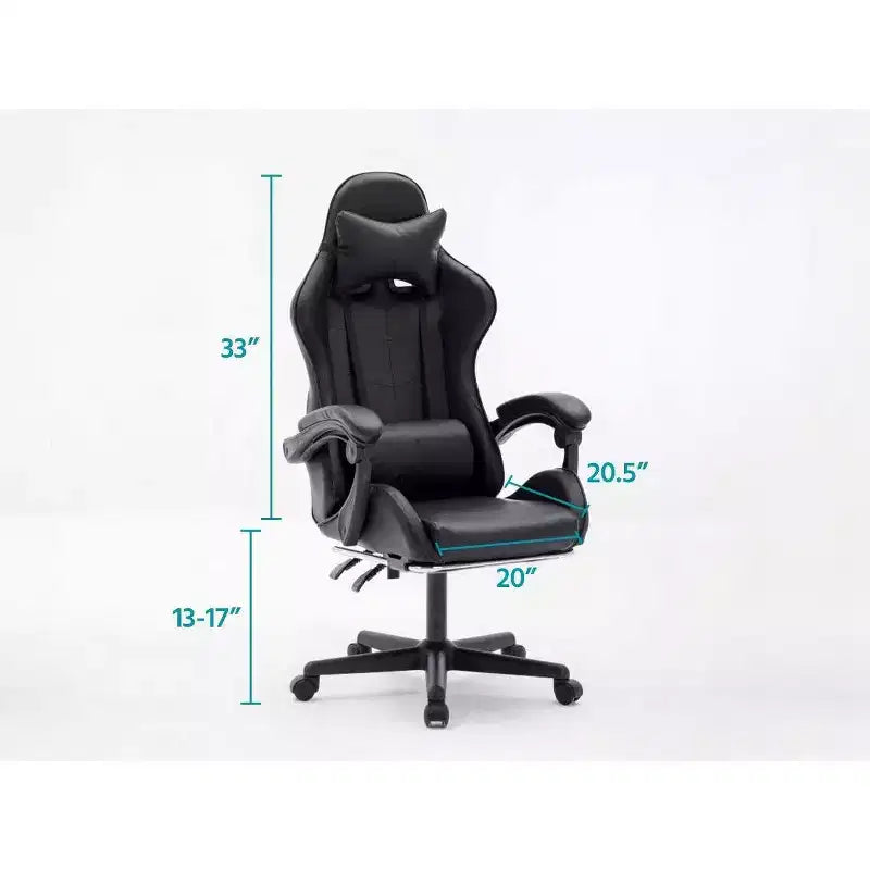 MPM Chaise de jeu ergonomique à hauteur réglable, chaise pivotante avec appui-tête et support lombaire, capacité de 250 lbs, pour travail, études et jeu