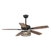 Ventilateur de plafond cage noir 52 style ferme bois flotté 5 pales avec télécommande