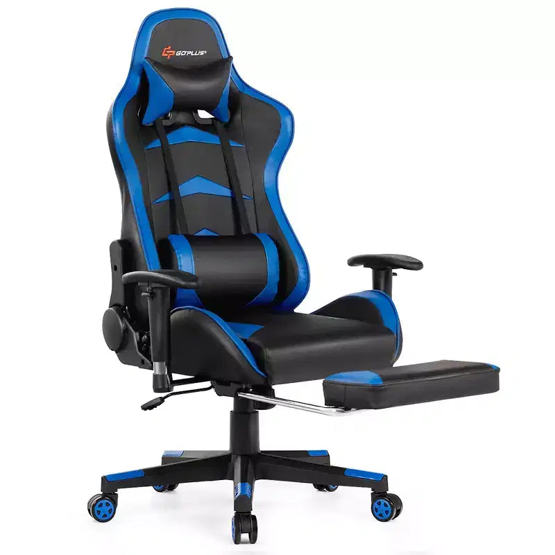 Chaise gaming de massage de bureau Costway inclinable pivotante de course avec repose-pieds