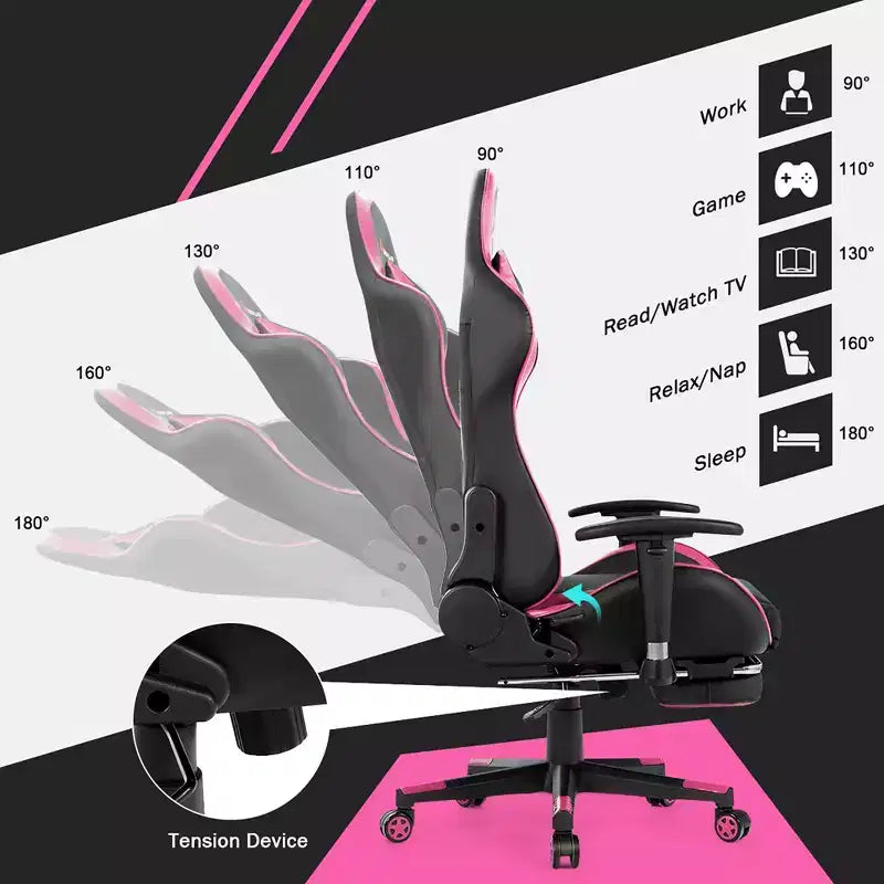 Chaise gaming de massage de bureau Costway inclinable pivotante de course avec repose-pieds