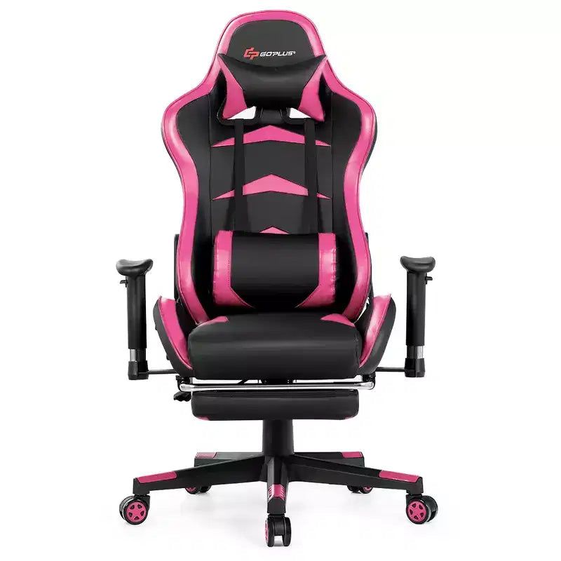 Chaise gaming de massage de bureau Costway inclinable pivotante de course avec repose-pieds