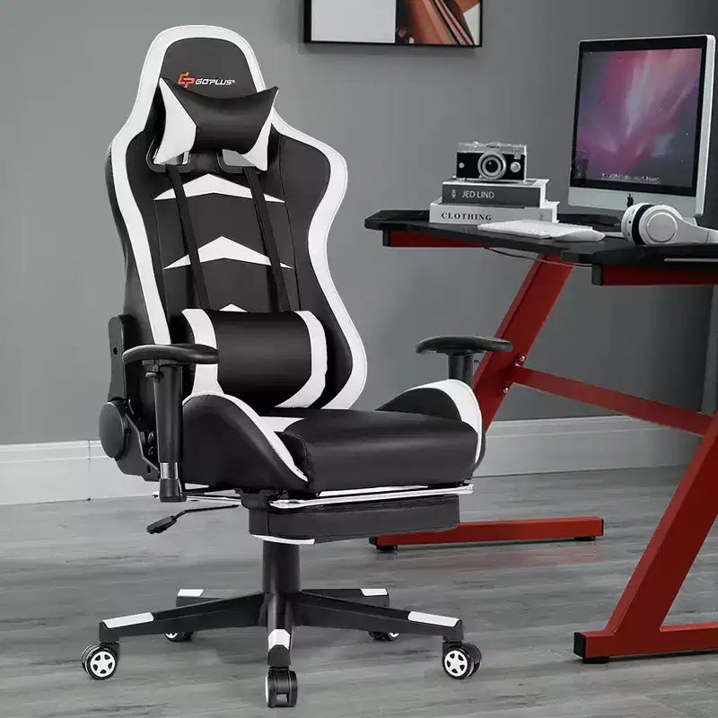 Chaise gaming de massage de bureau Costway inclinable pivotante de course avec repose-pieds